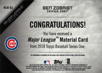 2018 Topps - Major League Material Relics (Series 1) #MLM-BZ Ben Zobrist Back