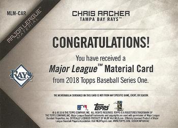 2018 Topps - Major League Material Relics (Series 1) #MLM-CAR Chris Archer Back