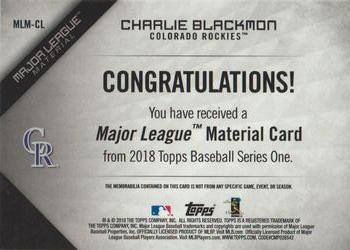 2018 Topps - Major League Material Relics (Series 1) #MLM-CL Charlie Blackmon Back