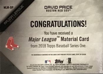 2018 Topps - Major League Material Relics (Series 1) #MLM-DP David Price Back