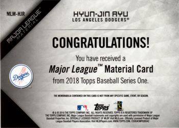 2018 Topps - Major League Material Relics (Series 1) #MLM-HJR Hyun-Jin Ryu Back