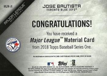 2018 Topps - Major League Material Relics (Series 1) #MLM-JI Jose Bautista Back