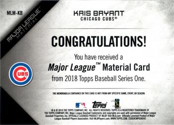 2018 Topps - Major League Material Relics (Series 1) #MLM-KB Kris Bryant Back