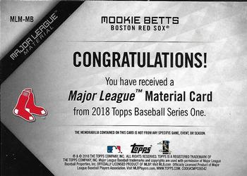 2018 Topps - Major League Material Relics (Series 1) #MLM-MB Mookie Betts Back