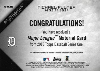 2018 Topps - Major League Material Relics (Series 1) #MLM-MF Michael Fulmer Back