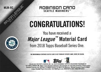 2018 Topps - Major League Material Relics (Series 1) #MLM-RC Robinson Cano Back