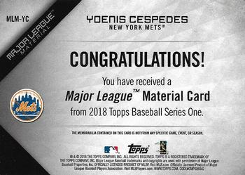 2018 Topps - Major League Material Relics (Series 1) #MLM-YC Yoenis Cespedes Back