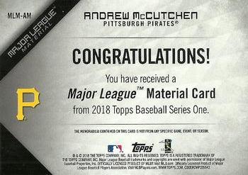 2018 Topps - Major League Material Relics Black (Series 1) #MLM-AM Andrew McCutchen Back
