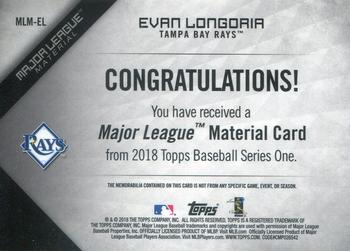 2018 Topps - Major League Material Relics Black (Series 1) #MLM-EL Evan Longoria Back