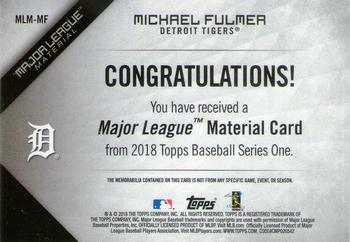 2018 Topps - Major League Material Relics Black (Series 1) #MLM-MF Michael Fulmer Back