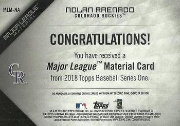 2018 Topps - Major League Material Relics Black (Series 1) #MLM-NA Nolan Arenado Back
