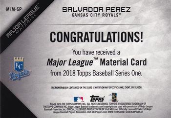 2018 Topps - Major League Material Relics Black (Series 1) #MLM-SP Salvador Perez Back