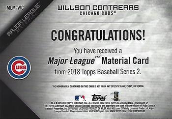 2018 Topps - Major League Material Relics Black (Series 1) #MLM-WC Willson Contreras Back