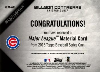 2018 Topps - Major League Material Relics Gold (Series 1) #MLM-WC Willson Contreras Back