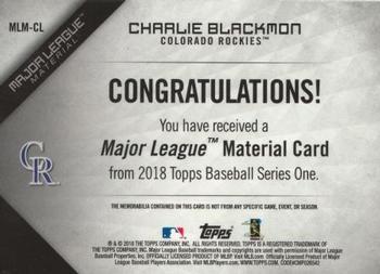 2018 Topps - Major League Material Relics Red (Series 1) #MLM-CL Charlie Blackmon Back