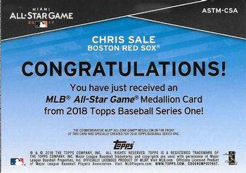 2018 Topps - MLB All-Star Game Manufactured Medallion Relics #ASTM-CSA Chris Sale Back