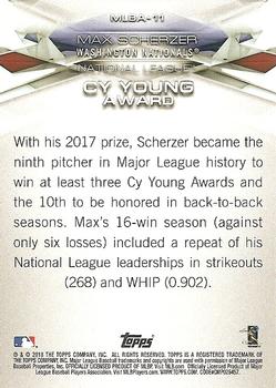 2018 Topps - MLB Awards #MLBA-11 Max Scherzer Back