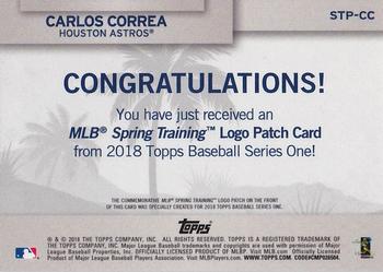 2018 Topps - MLB Spring Training Logo Manufactured Patch Relics #STP-CC Carlos Correa Back