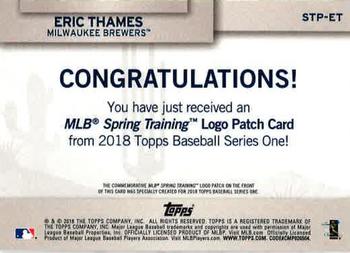 2018 Topps - MLB Spring Training Logo Manufactured Patch Relics #STP-ET Eric Thames Back