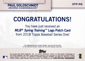 2018 Topps - MLB Spring Training Logo Manufactured Patch Relics #STP-PG Paul Goldschmidt Back