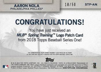 2018 Topps - MLB Spring Training Logo Manufactured Patch Relics Gold #STP-AN Aaron Nola Back