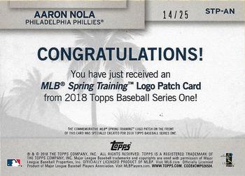 2018 Topps - MLB Spring Training Logo Manufactured Patch Relics Red #STP-AN Aaron Nola Back