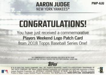 2018 Topps - Players Weekend Patch #PWP-AJU Aaron Judge Back