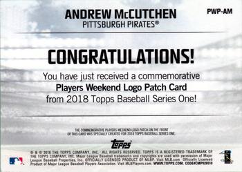 2018 Topps - Players Weekend Patch #PWP-AM Andrew McCutchen Back