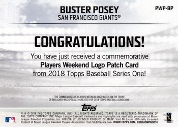 2018 Topps - Players Weekend Patch #PWP-BP Buster Posey Back