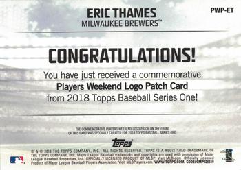 2018 Topps - Players Weekend Patch #PWP-ET Eric Thames Back