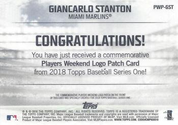 2018 Topps - Players Weekend Patch #PWP-GST Giancarlo Stanton Back