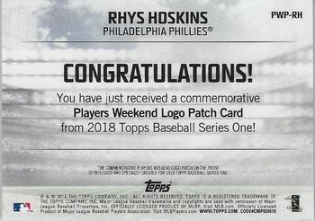 2018 Topps - Players Weekend Patch #PWP-RH Rhys Hoskins Back