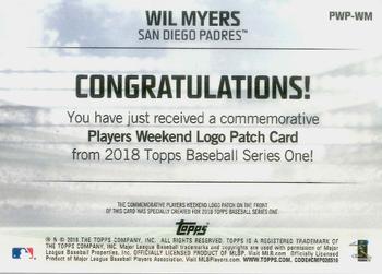 2018 Topps - Players Weekend Patch #PWP-WM Wil Myers Back