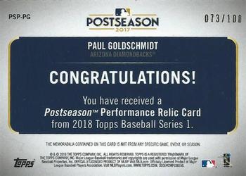 2018 Topps - Postseason Performance Relics #PSP-PG Paul Goldschmidt Back