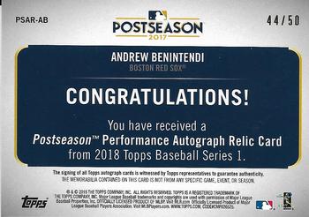 2018 Topps - Postseason Performance Autograph Relics #PSAR-AB Andrew Benintendi Back