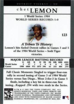 2003 Topps Tribute World Series #123 Chet Lemon Back