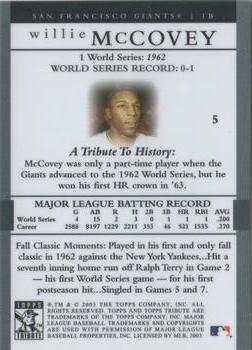 2003 Topps Tribute World Series #5 Willie McCovey Back