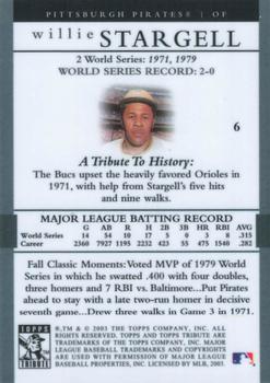 2003 Topps Tribute World Series #6 Willie Stargell Back
