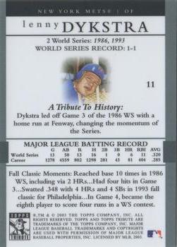 2003 Topps Tribute World Series #11 Lenny Dykstra Back