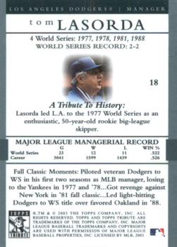 2003 Topps Tribute World Series #18 Tom Lasorda Back