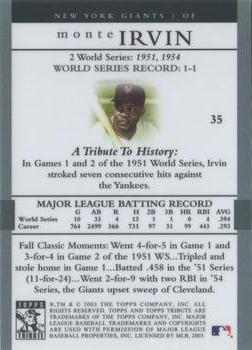 2003 Topps Tribute World Series #35 Monte Irvin Back