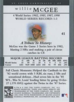2003 Topps Tribute World Series #41 Willie McGee Back