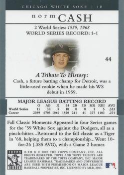 2003 Topps Tribute World Series #44 Norm Cash Back