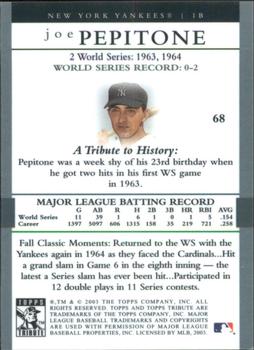2003 Topps Tribute World Series #68 Joe Pepitone Back