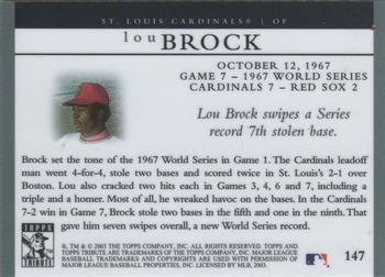 2003 Topps Tribute World Series #147 Lou Brock Back