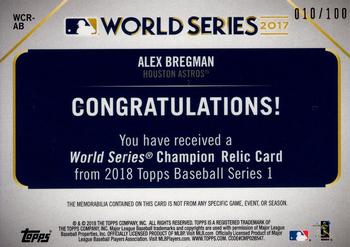 2018 Topps - World Series Champion Relics #WCR-AB Alex Bregman Back