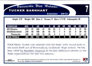 2013 Grandstand Pensacola Blue Wahoos #1 Tucker Barnhart Back