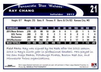 2013 Grandstand Pensacola Blue Wahoos #4 Ray Chang Back