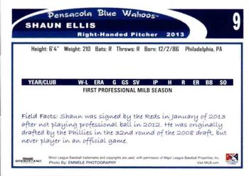 2013 Grandstand Pensacola Blue Wahoos #9 Shaun Ellis Back