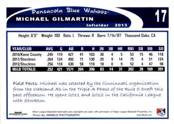 2013 Grandstand Pensacola Blue Wahoos #10 Michael Gilmartin Back